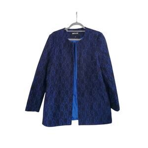 Metrostyle Full Lace Blue Black Retro Hip-Length Open Blazer Jacket, Size 12